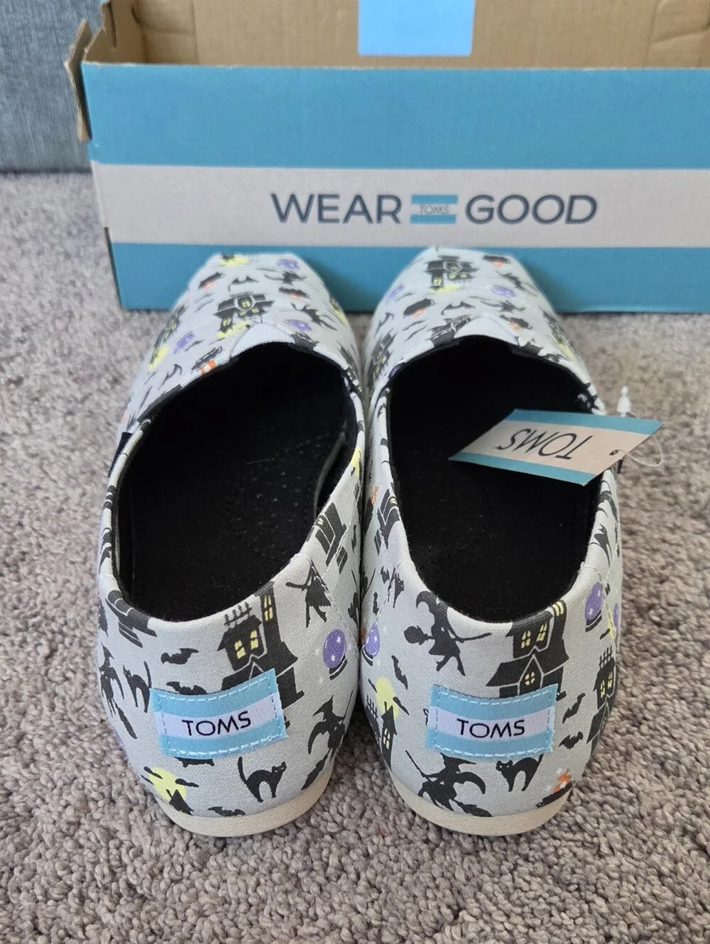 NIB TOMS Alpargata Halloween Glow In The Dark Witches Cats Shoes Women Size 7